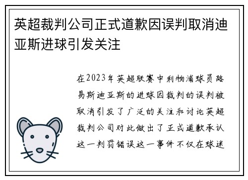 英超裁判公司正式道歉因误判取消迪亚斯进球引发关注