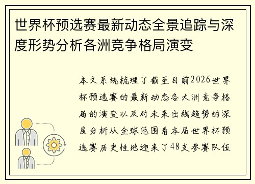 世界杯预选赛最新动态全景追踪与深度形势分析各洲竞争格局演变